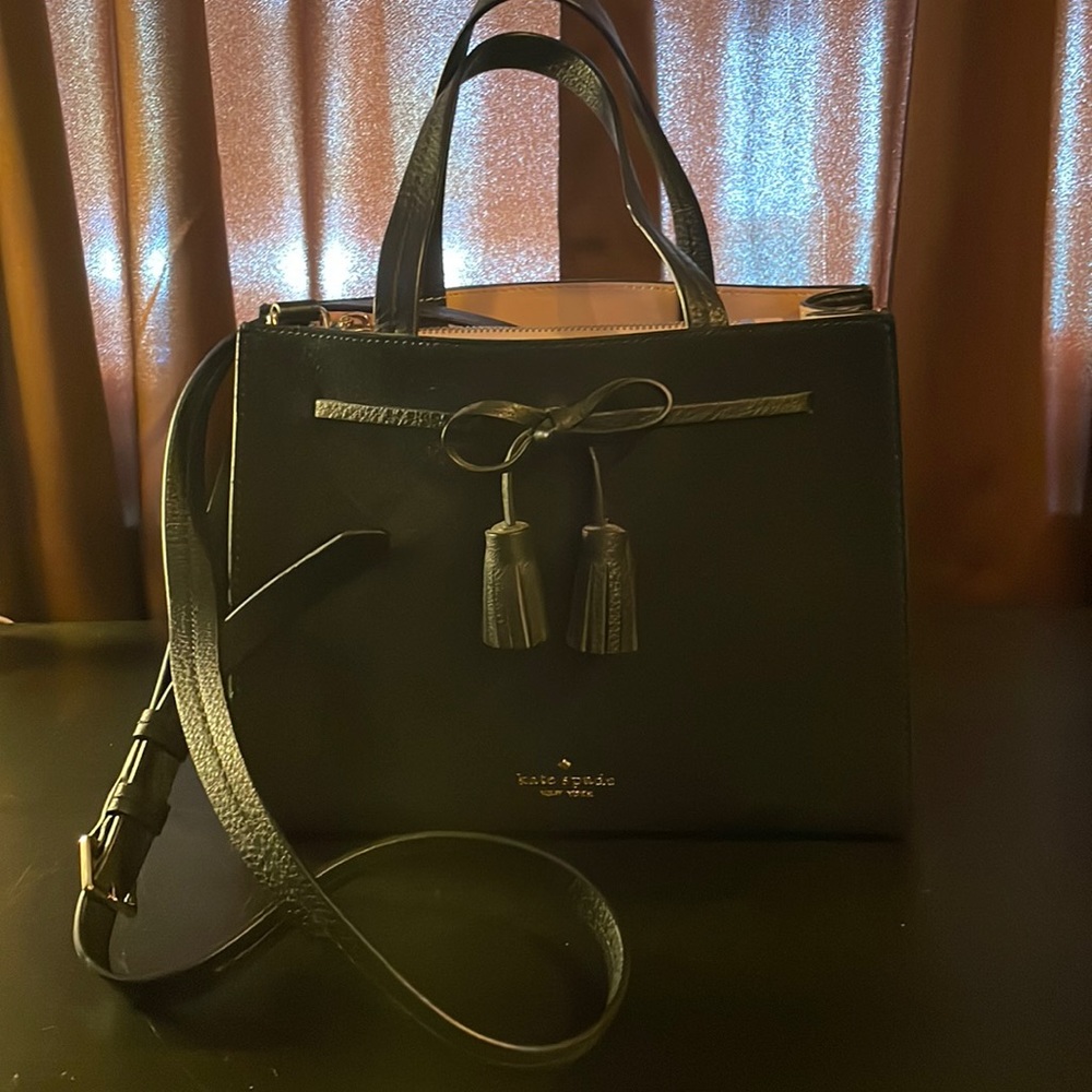 Kate Spade Small Leather Satchel Hayes Suede Black with Gold Hardware